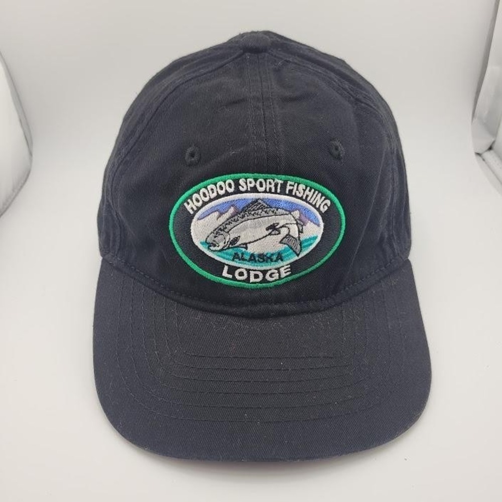 Hoodoo Sport Fishing Lodge Alaska Hat Cap Strap Back Black Patch Outdoor Mens